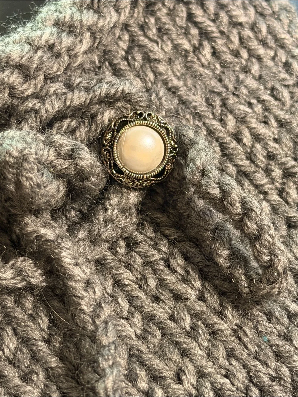 Gray Knit Leg Warmers with Pearl Button Detail